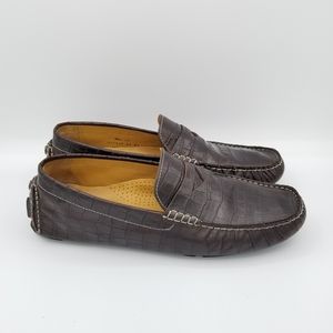 Cole Haan Alligator Patent Leather Wide Fit Mens Dress Loafers Brown Size 10